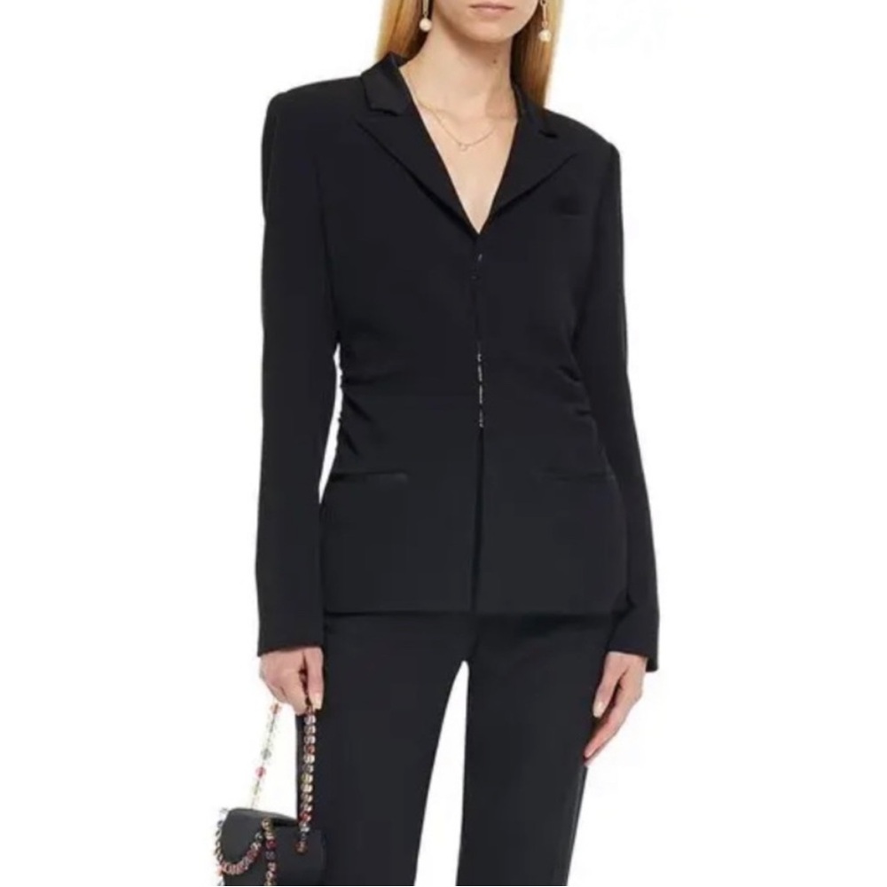 Jonathan Simkhai Black Crepe Ruched Waist Blazer Size 2 NWT